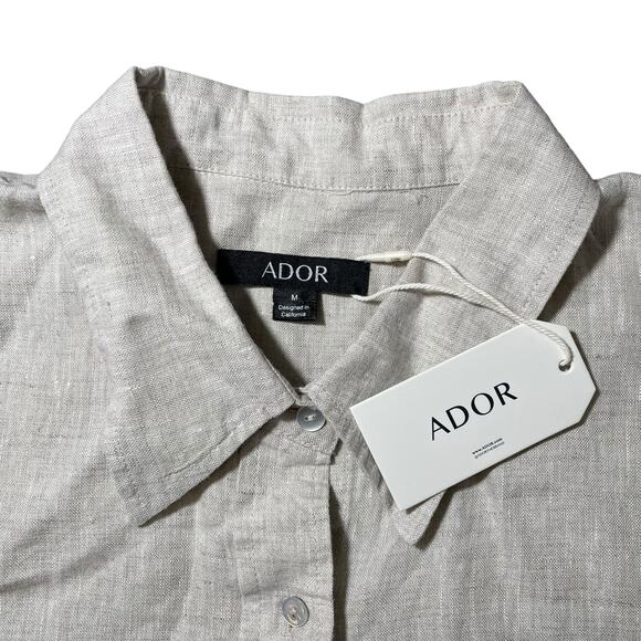 NEW ADOR 100% Linen Button Up Shirt Oversized Lagenlook Beige - Size Medium - Picture 3 of 8